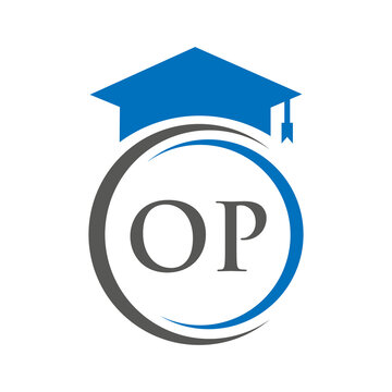 Letter OP Education Logo Concept With Educational Graduation Hat Vector Template