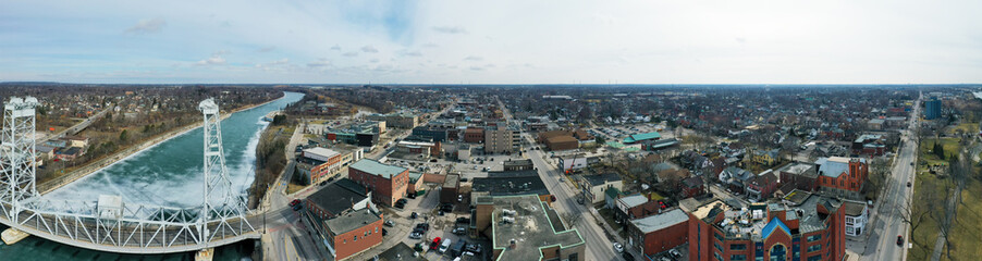 Aerial panorama view of Welland, Ontario, Canada