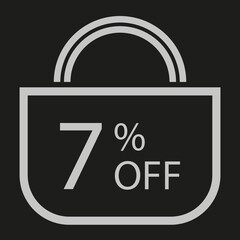 7 percent off. Black banner with shopping bag illustration