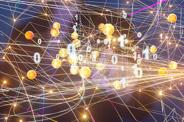 Global network. Blockchain. 3D illustration. Neural networks and artificial intelligence. Abstract  3d