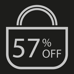 57 percent off. Black banner with shopping bag illustration