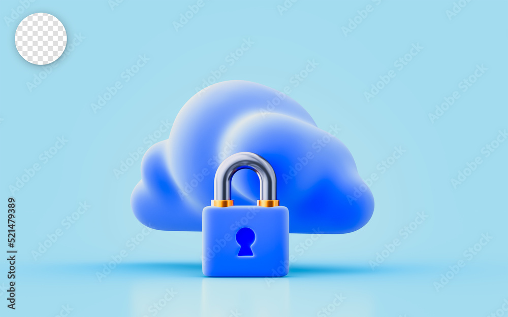 Wall mural cloud sign with lock 3d render concept for file data information safety secure protection