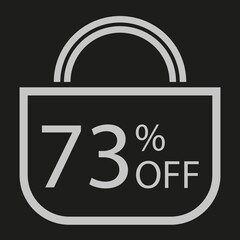 73 percent off. Black banner with shopping bag illustration