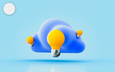 cloud sign with lightbulb 3d render concept for storage capacity solution database file information