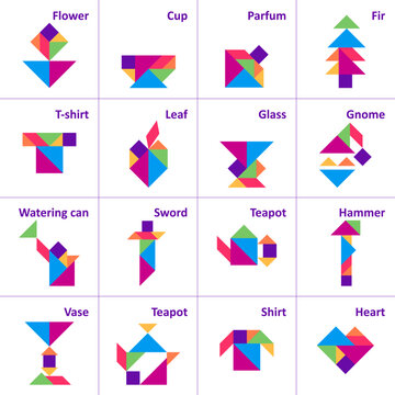 Tangram puzzle for kids. Set of tangram objects.
