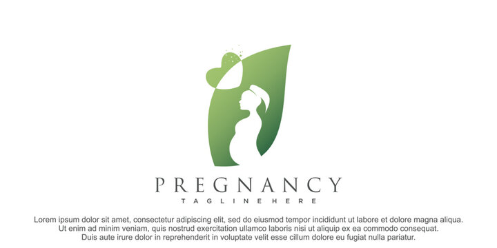 Women pregnant logo design witn nature concept premium vector