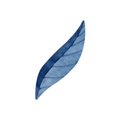 Simple watercolor blue leaf clipart on white background.