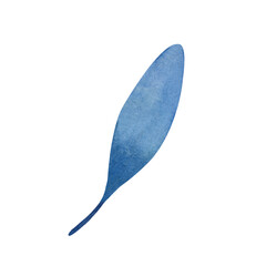 Simple watercolor blue leaf clipart on white background.