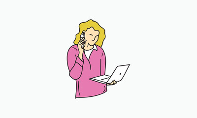 busy business woman with gadget