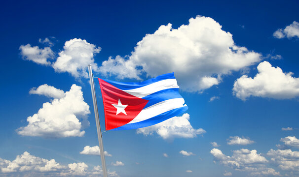 Cuba national flag cloth fabric waving on the sky - Image