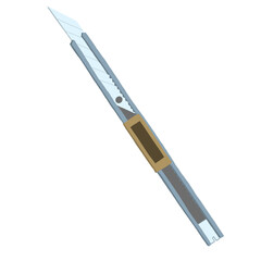 typical stainless steel office paper cutter in cute cartoon hand drawn style, design element. stationery, paper-cutter, isolated on white background with clipping path. cutter knife.