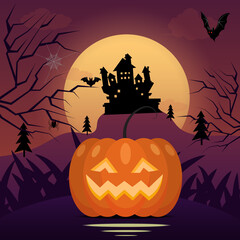 Halloween Pumpkin On the night of the full moon. bats, spiders, castles, night,