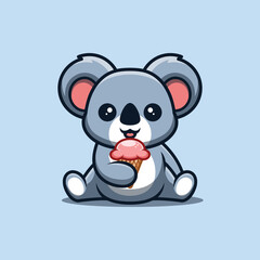 Koala Sitting Eating Ice Cream Cute Creative Kawaii Cartoon Mascot Logo