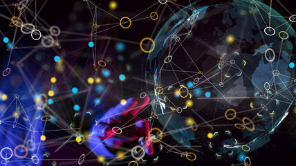 Global network. Blockchain. 3D illustration. Neural networks and artificial intelligence. Abstract
