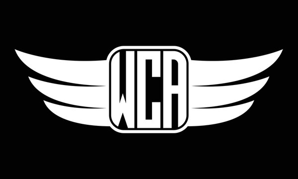 WCA three-letter Wing logo design. flying Vector template