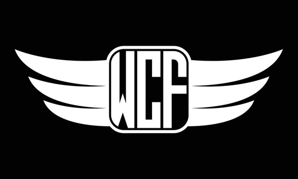 WCF three-letter Wing logo design. flying Vector template
