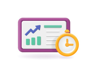 Time management concept. Graph and clock, chart and timer. Time planning Vector illustration