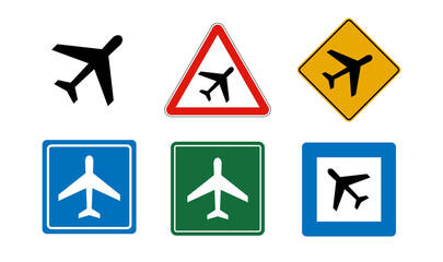 Airplane or airport vector sign set