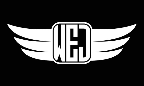 WEJ three-letter Wing logo design. flying Vector template