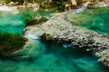 Turquoise waters in the Urederra river, Baquedano