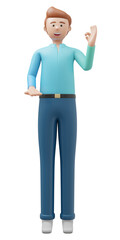 3D character business man pose holding product and okay hand. Isolated white background image. 3D Illustration rendering.