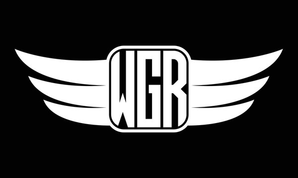 WGR three-letter Wing logo design. flying Vector template