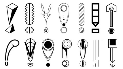 Set Hand Draws Collection Doodle Different Black Exclamation Marks Vector Design Style Cartoon Interrogation Icons Sketch