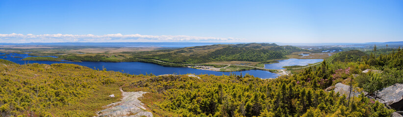 Fototapeta na wymiar Panorama of Long Gull Pond in western Newfoundland and Labrador, Canada