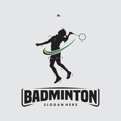 Plakat jump smash badminton silhouette logo design