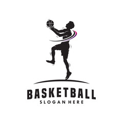 basketball slam dunk flame silhouette logo design