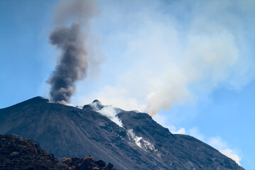 Stromboli volcano eruption in summer 2022, Aeolian Islands