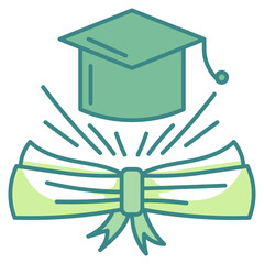 mortarboard blue line icon
