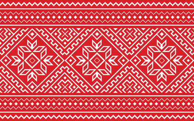 Ukrainian seamless pattern. Vector red border illustration on white background. Ukrainian national ornament decoration.