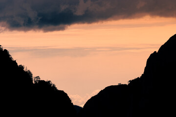 colorful sunset in the albanian alps