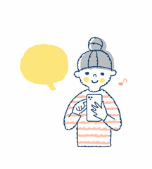 笑顔でスマートフォンを操作する女の子