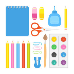 set of school and office stationery, flat style