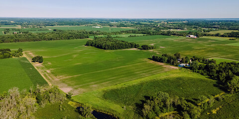 Fototapeta na wymiar Aerial view of rural wisconsin farm fields