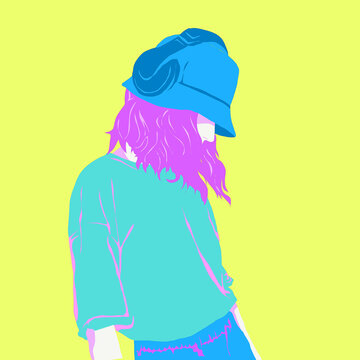 Fashion minimal illustration. Stylish kawaii Dj Girl. Love music concept