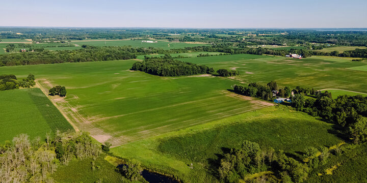 Aerial view of rural wisconsin farm fields