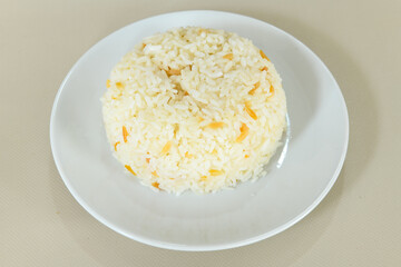 Traditional delicious Turkish food; Turkish style rice pilaf (Turkish name; Arpa sehriyeli. tavuklu, kuru fasulyeli, kavurmali pirinc pilavi)