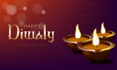 Realistic diwali background with realistic candles