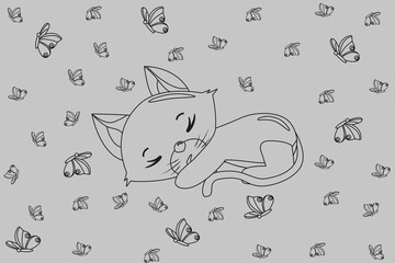 Cute sleeping cat. Funny background of a sleeping kitty. Cat's Baby