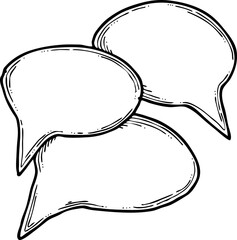Speech bubble for chat communication symbol. Empty background balloon talk cloud for message chatting. Comic cartoon element. Hand drawn retro vintage vector illustration. Simple line drawing.