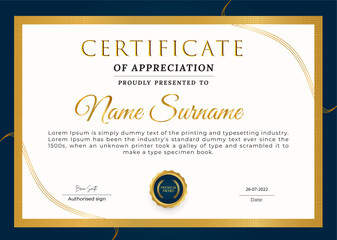 Professional certificate template with golden geometric shapes