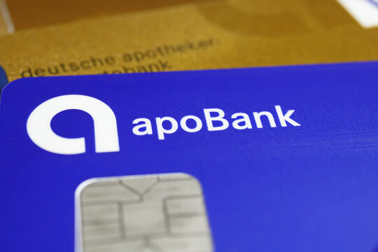 Versen, Germany - July 9. 2022: Closeup of german apo deutsche &Auml;rzte und Apotheker bank cards