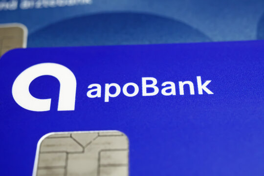 Versen, Germany - July 9. 2022: Closeup of german apo deutsche &Auml;rzte und Apotheker bank cards