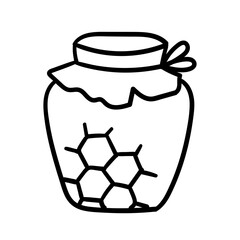 Vector hand drawn doodle Jar of Honey and Honeycombs. Vector isolated Cartoon Food illustration.