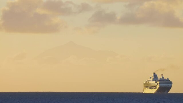 El teide on the horizon with ship