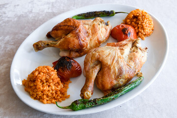 Chicken wings barbeque in a dish with BBQ grill sauce . Izgara tavuk kelebek sis kanat. Tavuk sis, gogus.
