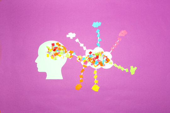 cloud that collects data from various sides and delivers it to the human head that is connected to the cloud, creative art design
